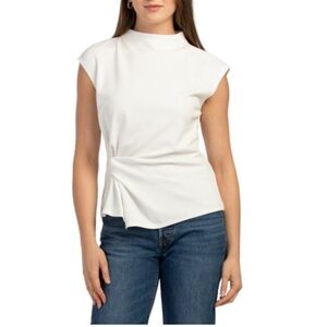 MODERN WORKS Ivory Scuba Mock Neck Top